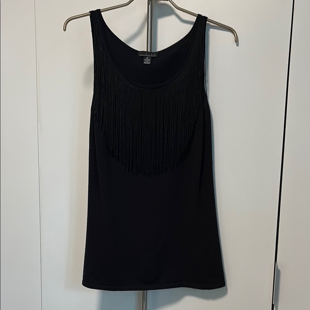 Line Cashmere Fringe Sleeveless Top